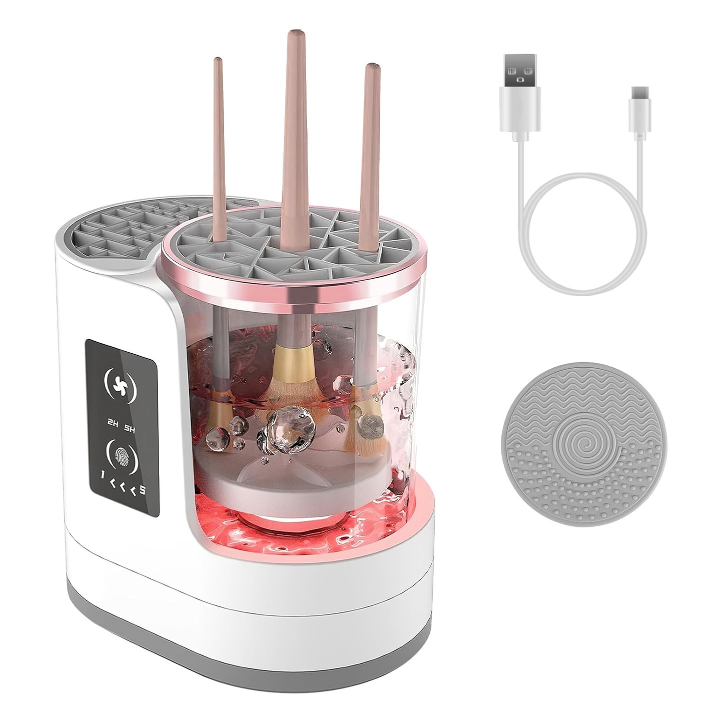 4-in-1 Electric Makeup Brush Cleaner & Dryer | USB-Powered Automatic Brush Blender with Timer, Digital Display & UV Disinfection – Universal for All Brushes