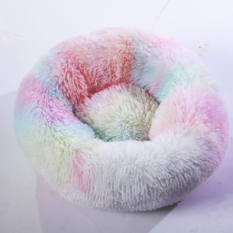 Plush Pet Nest Bed – Cozy Calming Donut Bed for Cats & Small Dogs