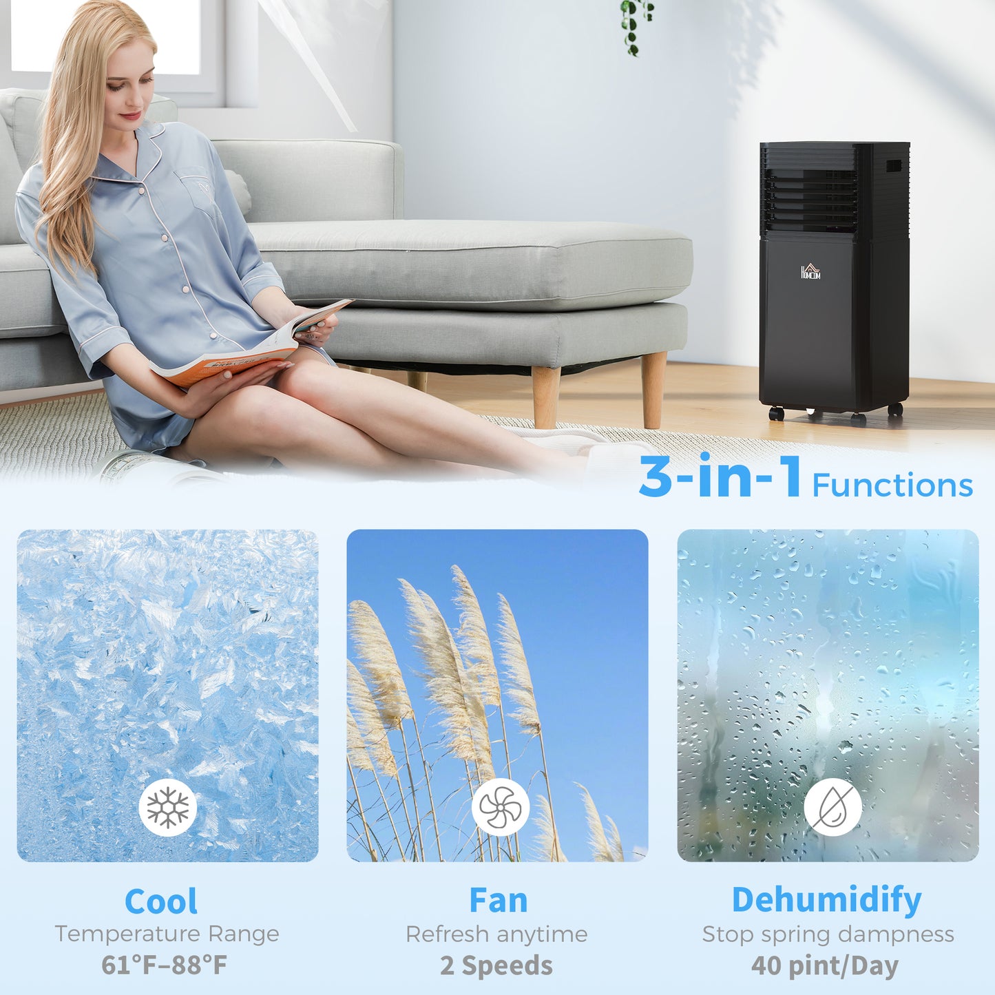 10000 BTU Portable Air Conditioner with Dehumidifier & Remote