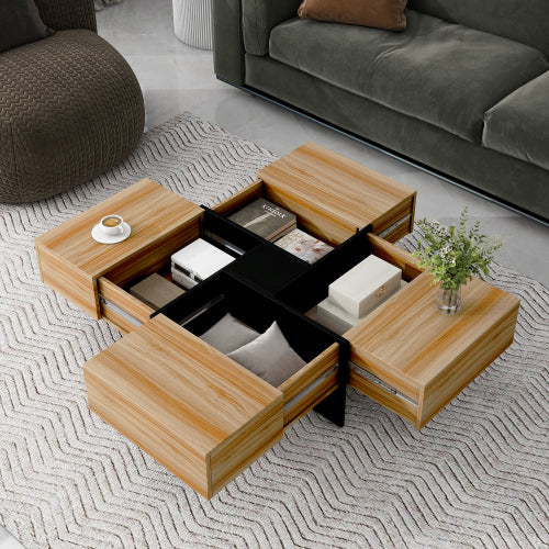 Unique Design Coffee Table – 4 Hidden Storage Compartment Living Room Table