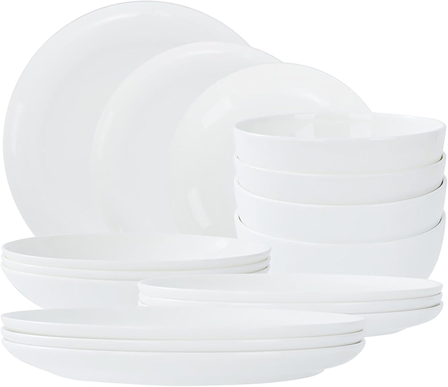 Lily Bone China Dinnerware Set – 16-Piece White Plates & Bowls, Service for 4
