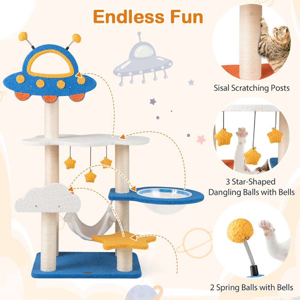 49″ Cat Tree with UFO Perch – Space Capsule Condo & Sisal Scratching Posts