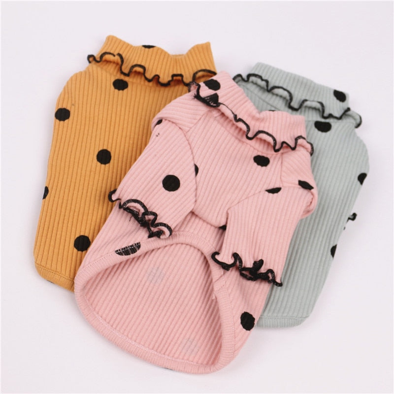 Polka Dot Turtleneck Dog Shirt – Soft Stretch Base Layer for Small & Medium Dogs