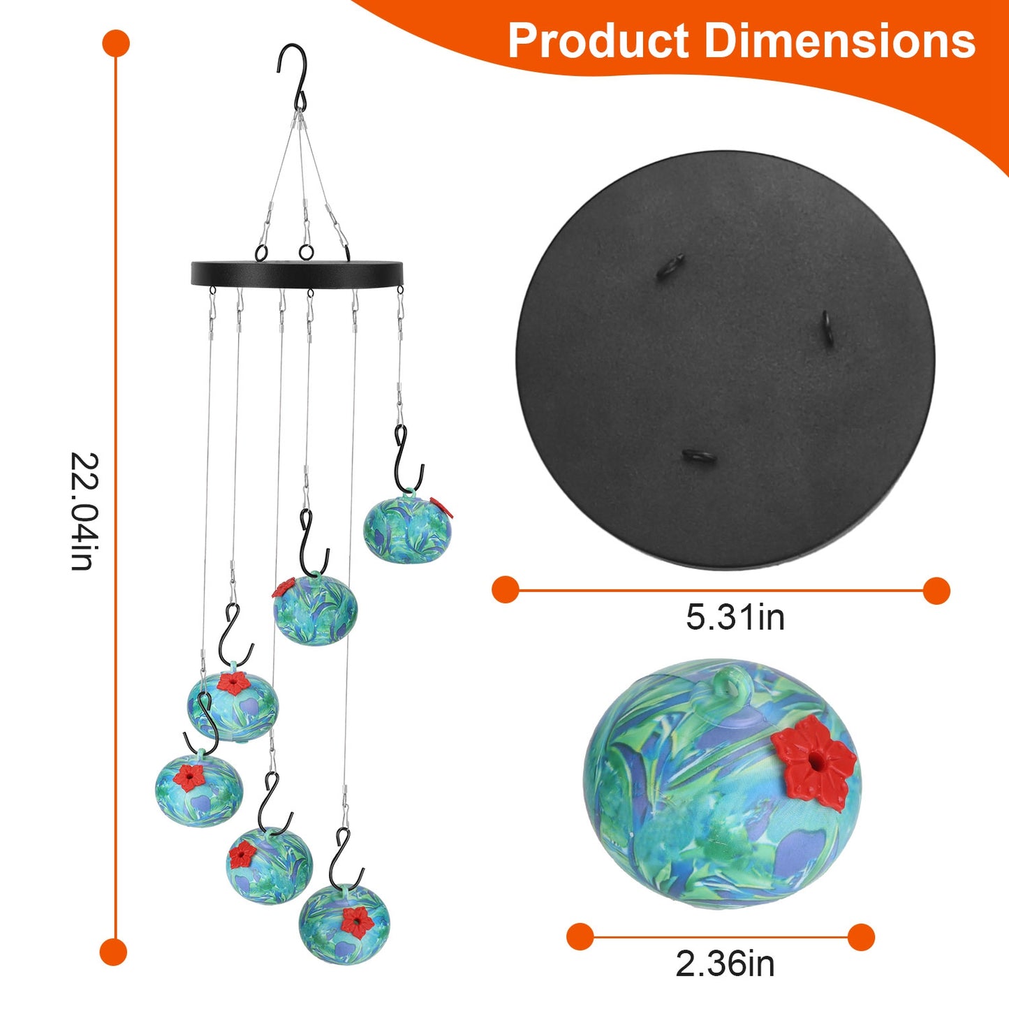 Hanging Hummingbird Feeder Wind Chime – Ant & Bee Proof Outdoor Garden Decor for Patio, Yard & Balcony