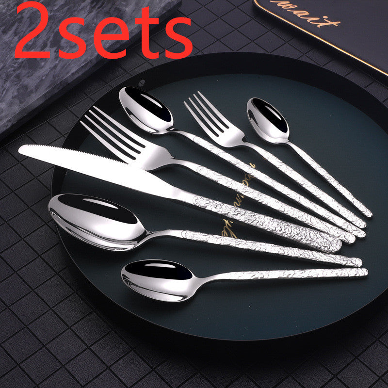 Embossed Textured Handle Steak Knife Set – Western Style Cutlery