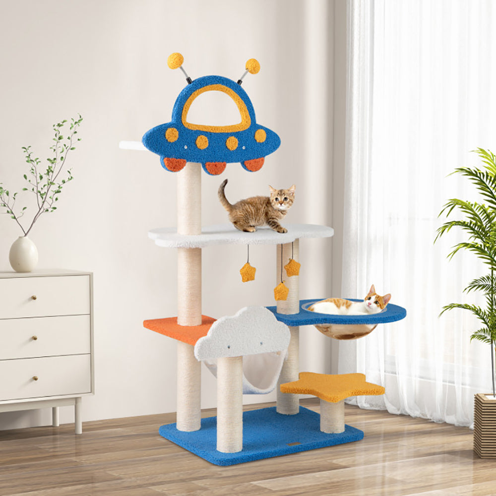 49″ Cat Tree with UFO Perch – Space Capsule Condo & Sisal Scratching Posts