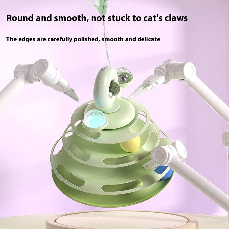 4-Level Cat Tower with Interactive Turntable & Roller Balls – Pet Puzzle Toy for Training & Fun