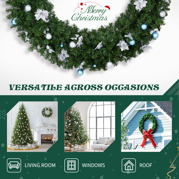 60in Pre-Lit Christmas Wreath – Artificial Xmas Wreath with 220 LED Lights & DIY Ornaments