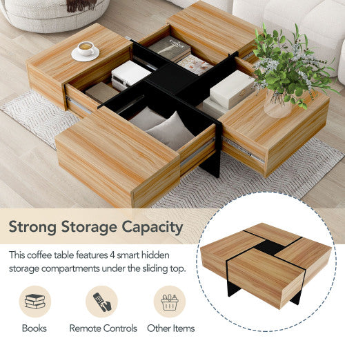 Unique Design Coffee Table – 4 Hidden Storage Compartment Living Room Table
