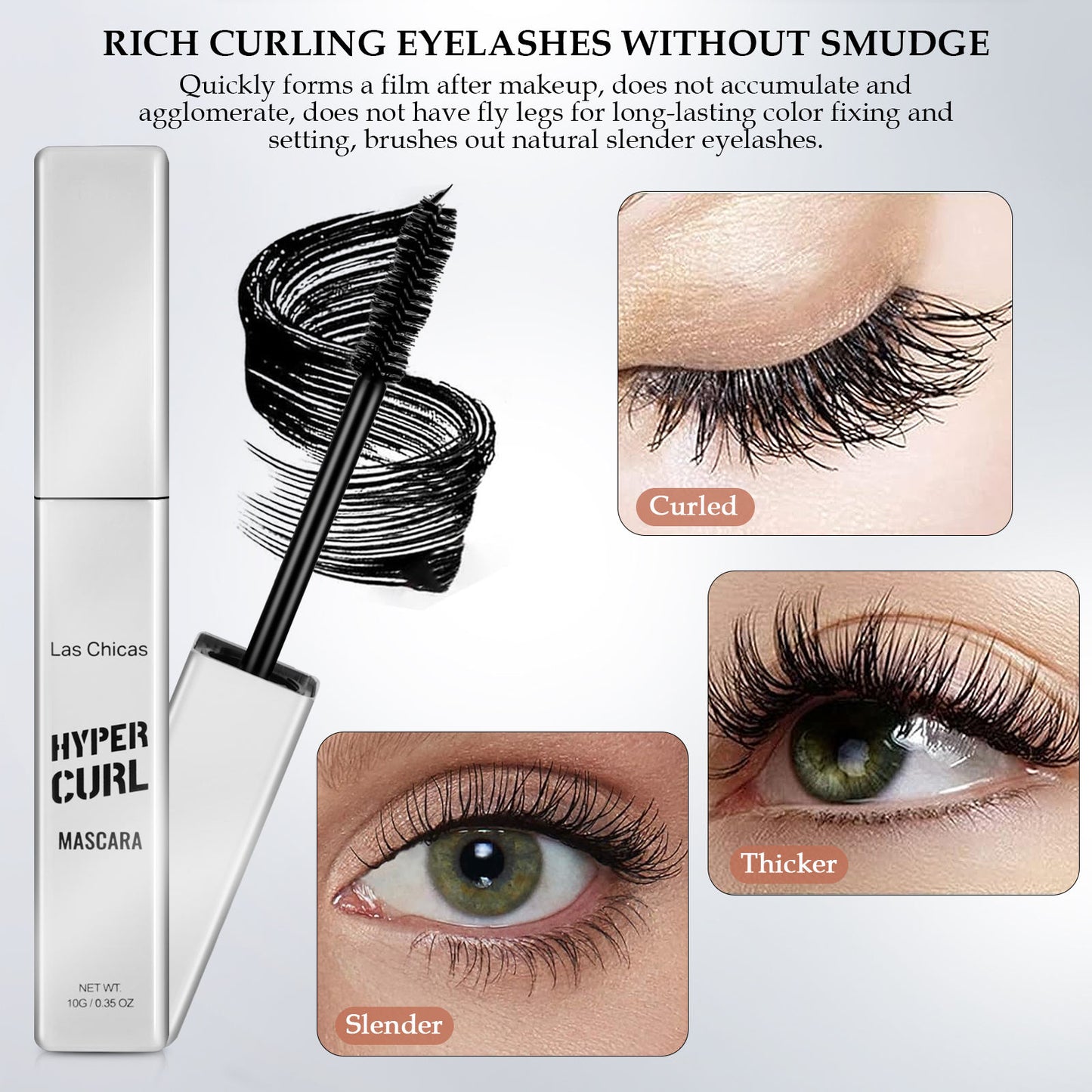 Las Chicas 2-Pack Waterproof Mascara – 12-Hour Volume & Length, Clump-Free, Oil-Proof Black