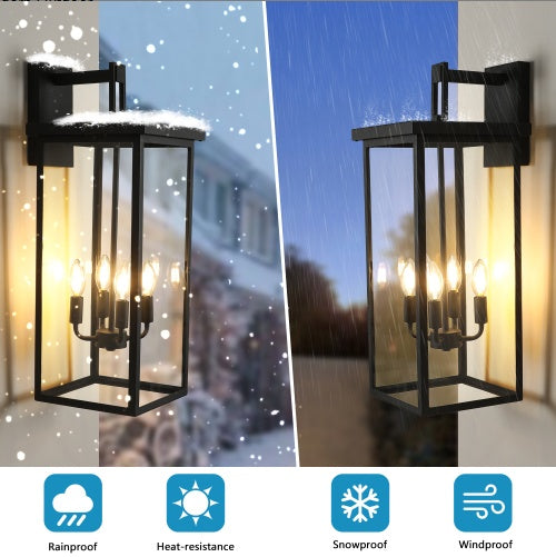 26-Inch Modern Outdoor Wall Lantern Black Metal Clear Glass