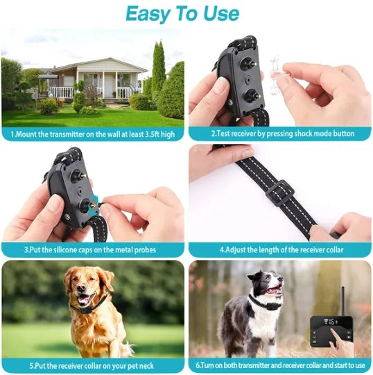 2-in-1 Wireless Electric Dog Fence Waterproof Pet Shock Boundary System with Training Collar for All Dog Sizes
