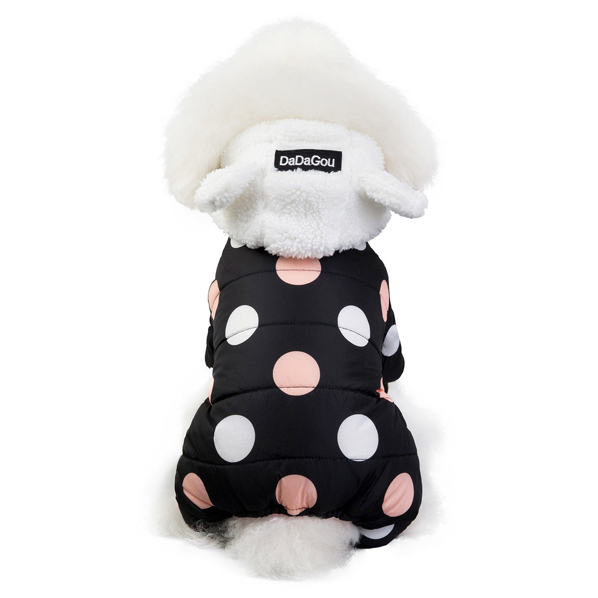Warm Cotton Dog Coat – Big Polka Dot Four-Leg Winter Jacket for Pets