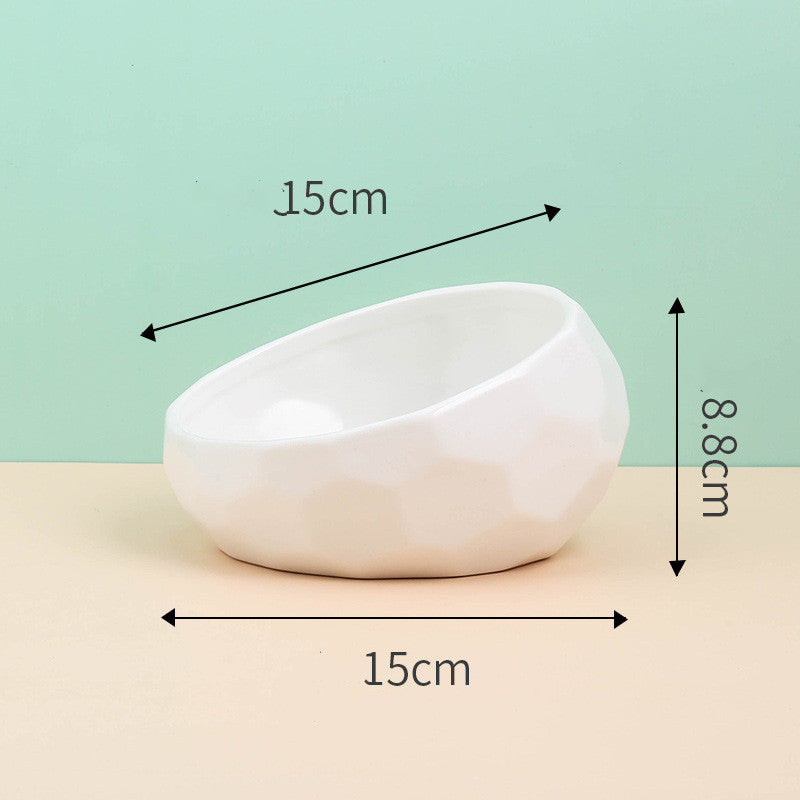 Ceramic Cat & Dog Bowl with Oblique Tilted Mouth – Anti-Spill Pet Feeding Bowl