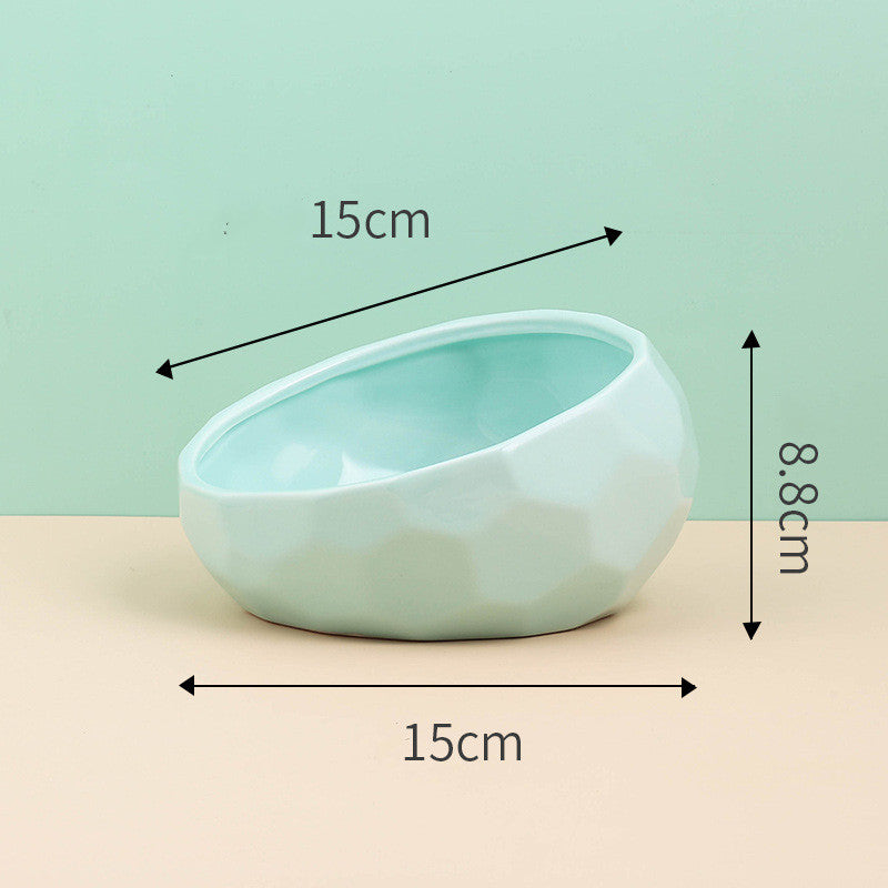 Ceramic Cat & Dog Bowl with Oblique Tilted Mouth – Anti-Spill Pet Feeding Bowl