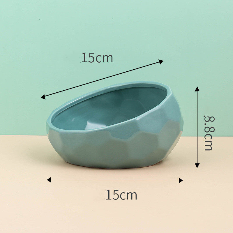 Ceramic Cat & Dog Bowl with Oblique Tilted Mouth – Anti-Spill Pet Feeding Bowl
