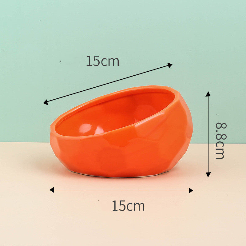 Ceramic Cat & Dog Bowl with Oblique Tilted Mouth – Anti-Spill Pet Feeding Bowl