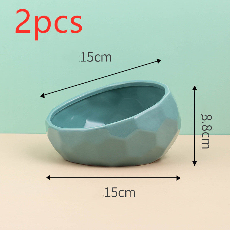 Ceramic Cat & Dog Bowl with Oblique Tilted Mouth – Anti-Spill Pet Feeding Bowl