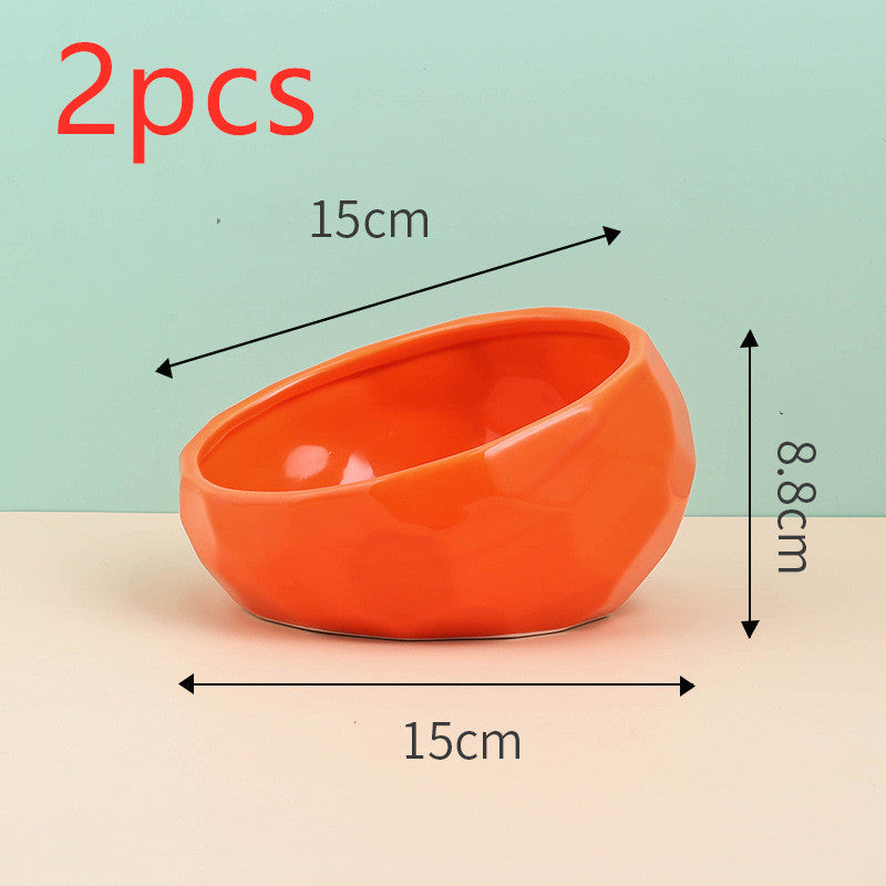 Ceramic Cat & Dog Bowl with Oblique Tilted Mouth – Anti-Spill Pet Feeding Bowl