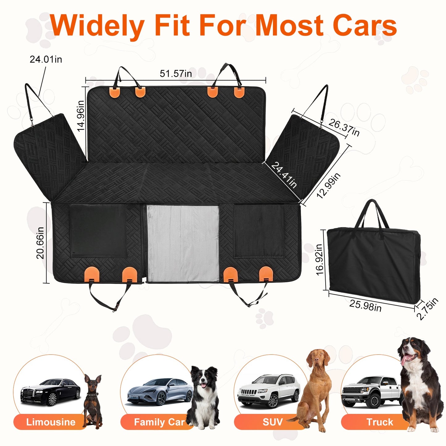 Waterproof Dog Car Seat Cover Back Seat Hammock Non-Slip Scratchproof Pet Seat Protector for SUV Truck Car