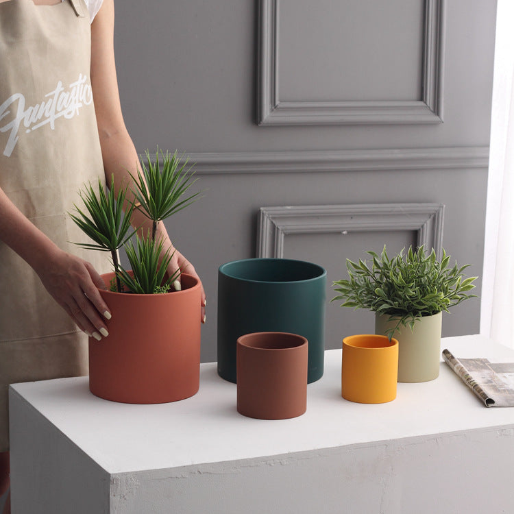 Nordic Industrial Ceramic Flowerpot – Colorful Succulent Planter with Drainage Tray