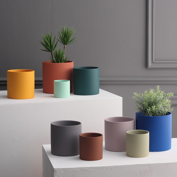 Nordic Industrial Ceramic Flowerpot – Colorful Succulent Planter with Drainage Tray