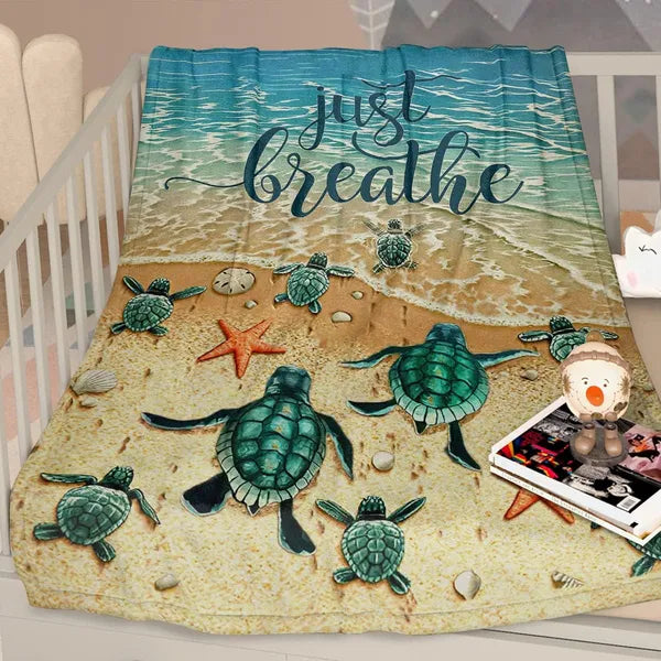 Sea Turtle Flannel Throw Blanket – 50x60in Soft Cozy Blanket for Teens, Boys & Men