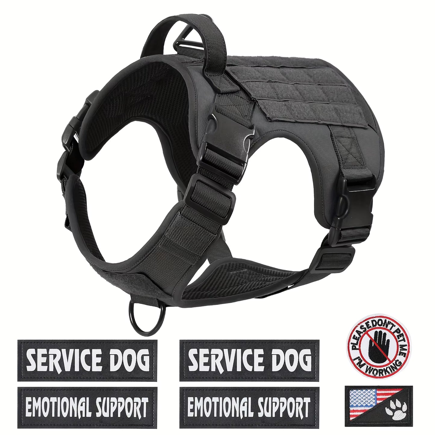 Tactical Service Dog Harness Vest – Adjustable Reflective K9 Harness with Metal Buckle for Training & Hiking