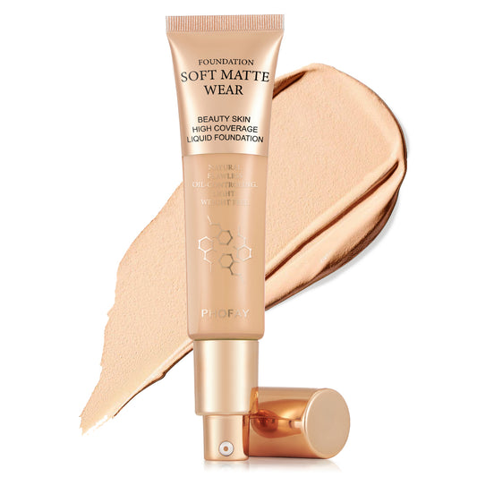 PHOFAY Full Coverage Liquid Foundation – Long-Lasting Matte, Smooth Finish