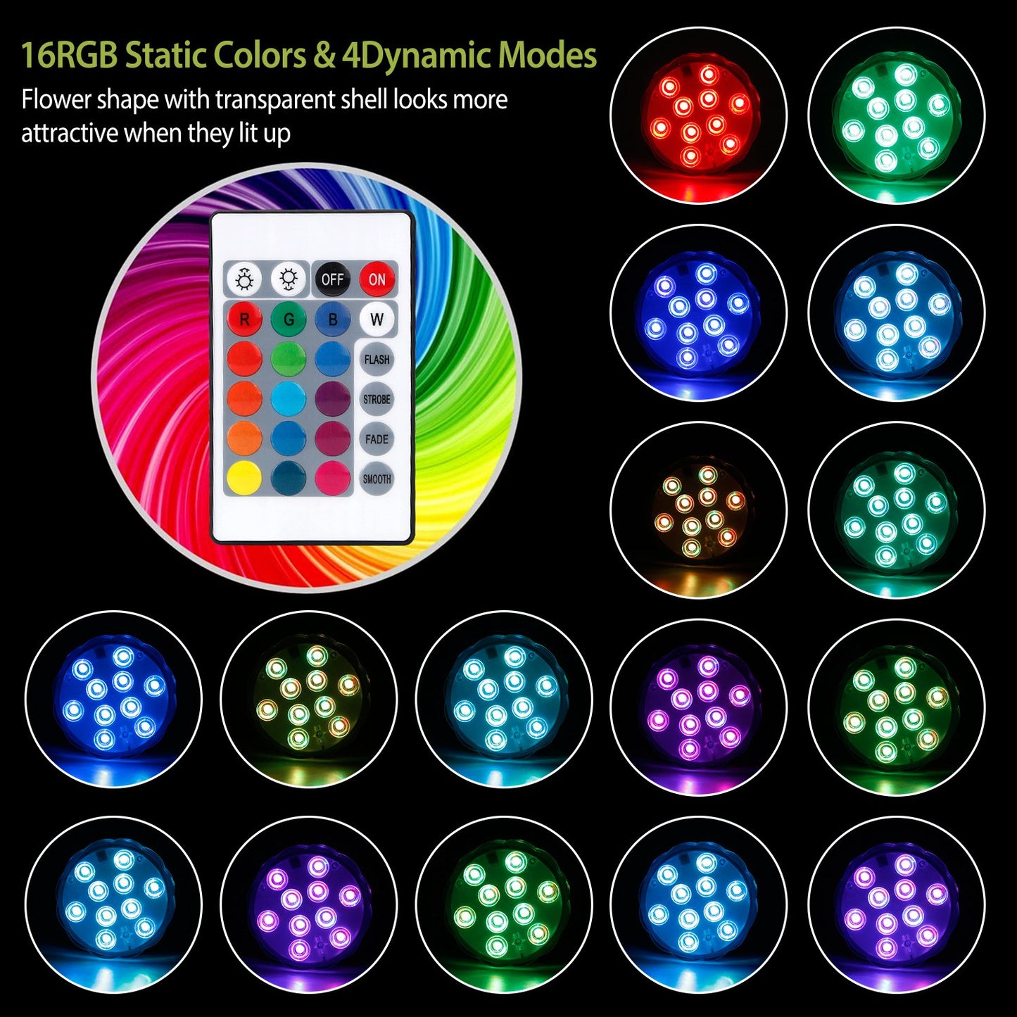 4Pcs RGB Waterproof Submersible Pool Lights With Remote