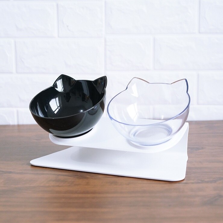 Ergonomic Cat Double Bowl | Elevated Food & Water Dish for Neck Protection