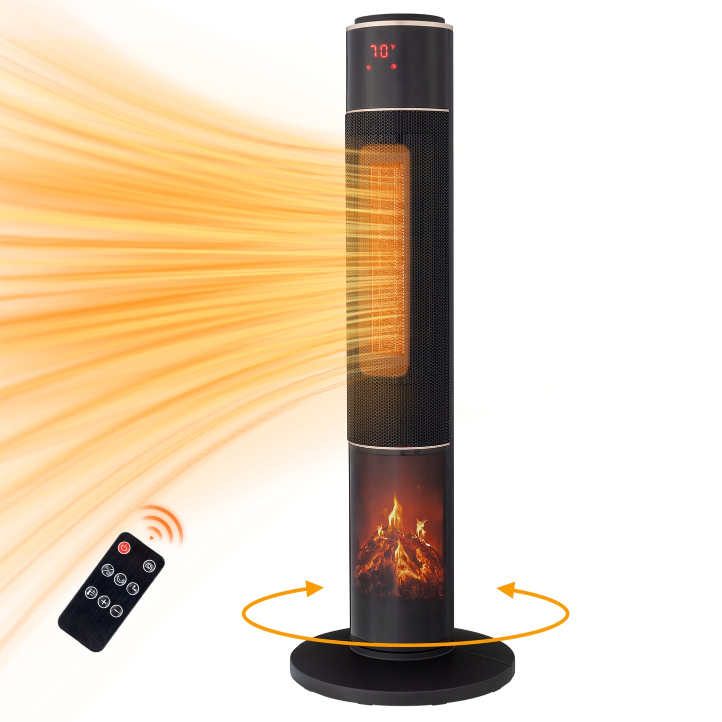 33-Inch Tower Space Heater 1500W 3D Flame Oscillating Portable