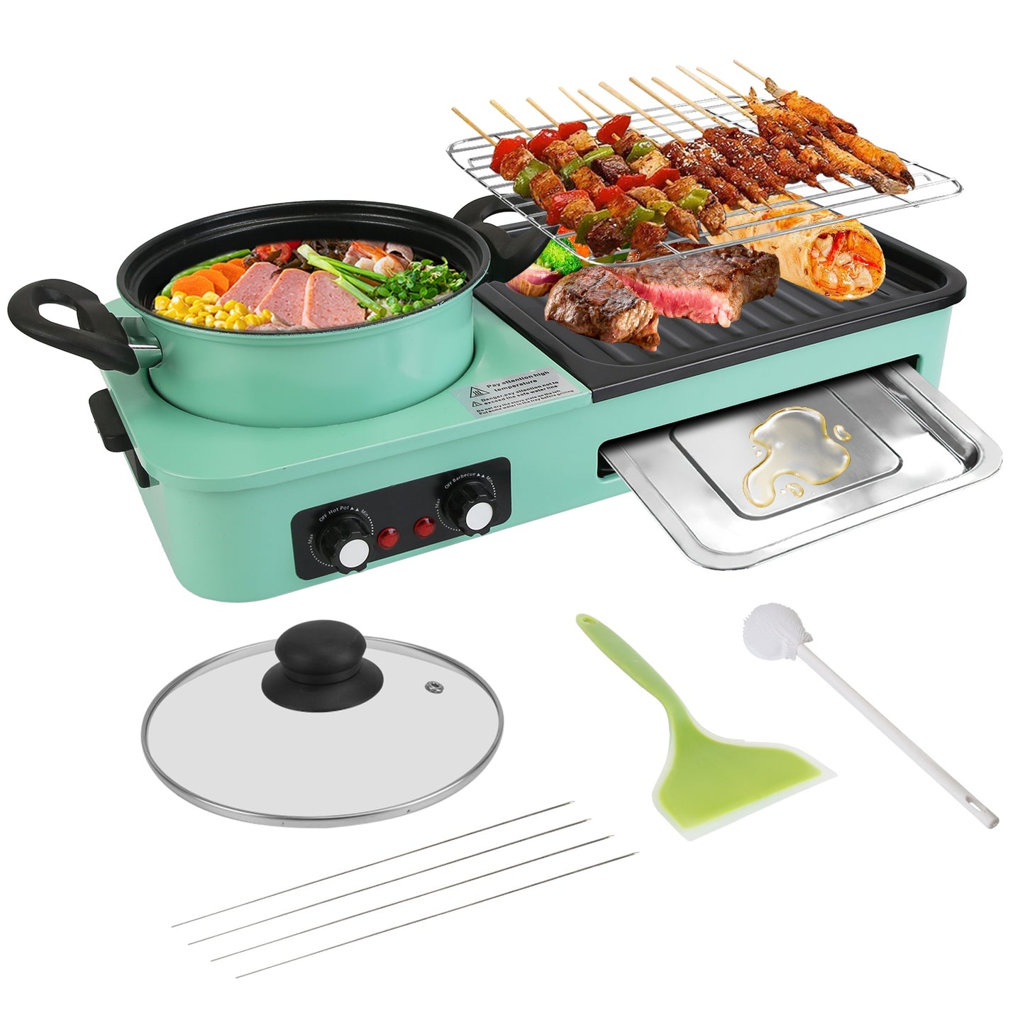 3-in-1 Electric Hot Pot with Grill 1600W – Smokeless Korean BBQ & Shabu Shabu Combo
