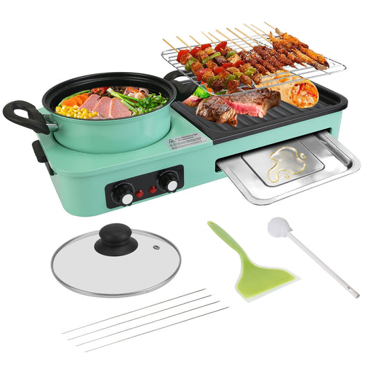 3-in-1 Electric Hot Pot with Grill 1600W – Smokeless Korean BBQ & Shabu Shabu Combo