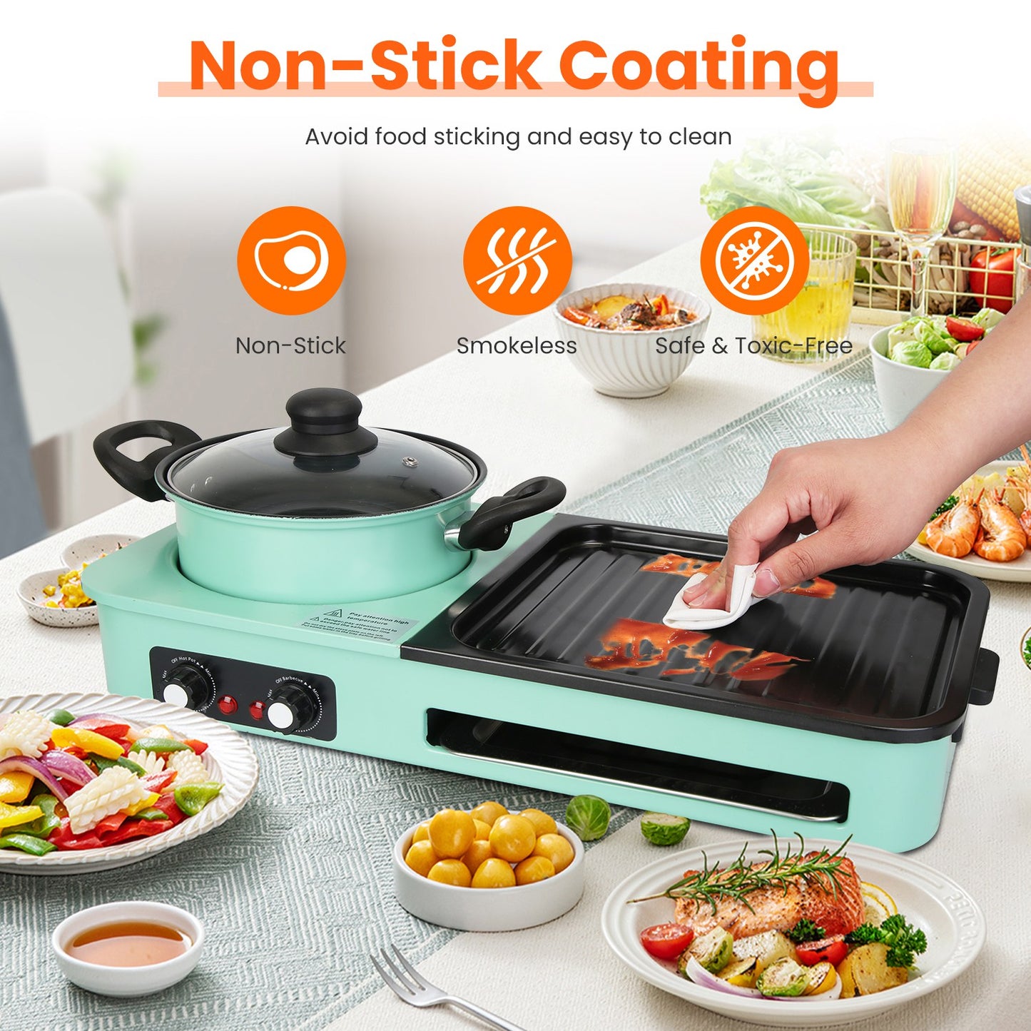 3-in-1 Electric Hot Pot with Grill 1600W – Smokeless Korean BBQ & Shabu Shabu Combo