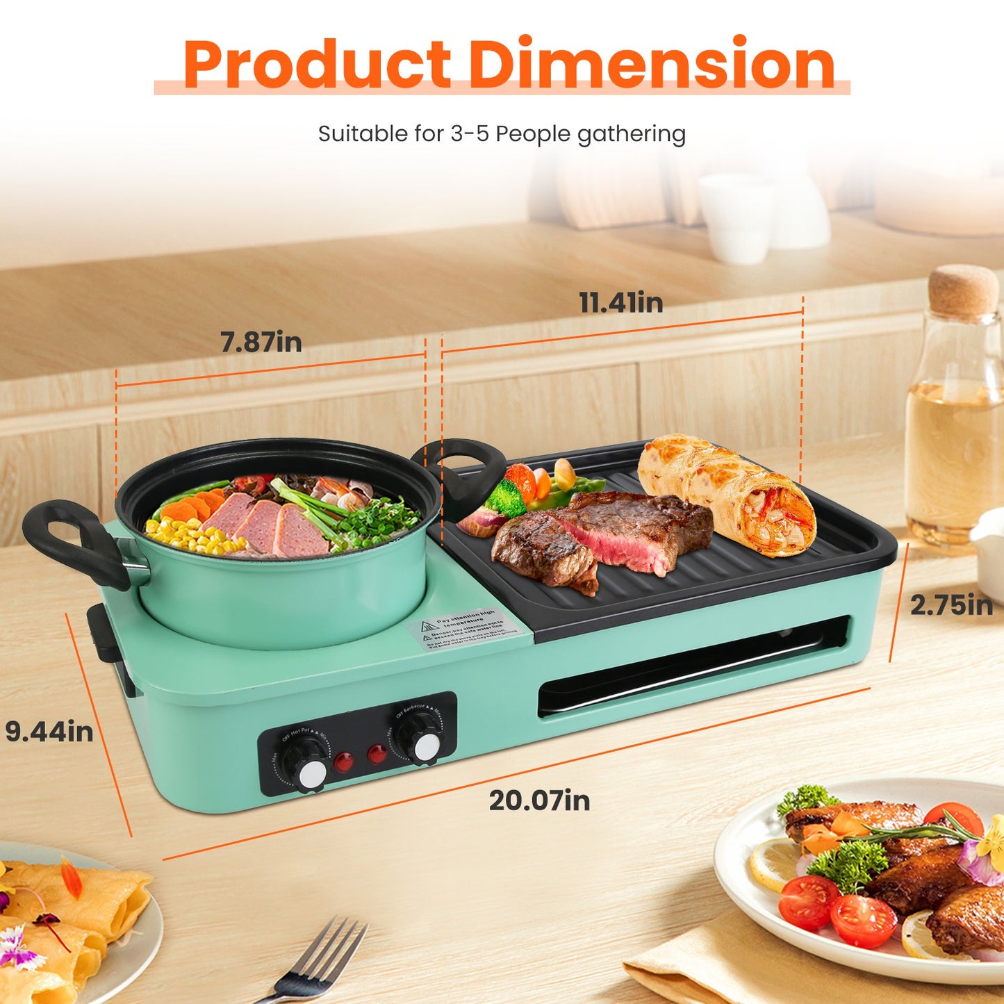 3-in-1 Electric Hot Pot with Grill 1600W – Smokeless Korean BBQ & Shabu Shabu Combo