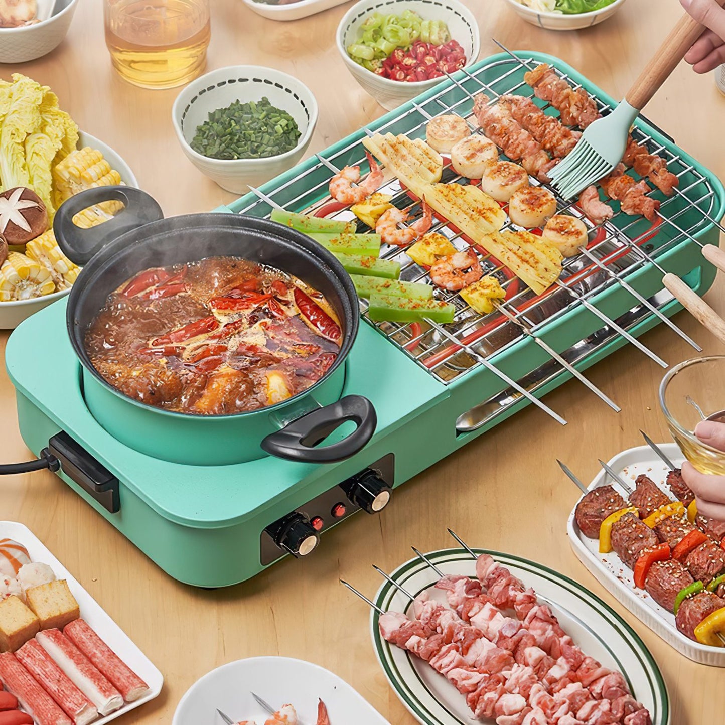3-in-1 Electric Hot Pot with Grill 1600W – Smokeless Korean BBQ & Shabu Shabu Combo