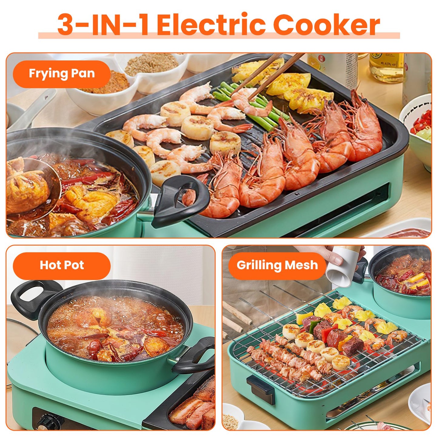 3-in-1 Electric Hot Pot with Grill 1600W – Smokeless Korean BBQ & Shabu Shabu Combo