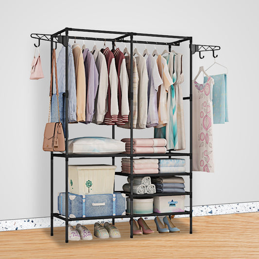 Metal Garment Rack – Freestanding Clothes & Shoe Organizer with Shelves