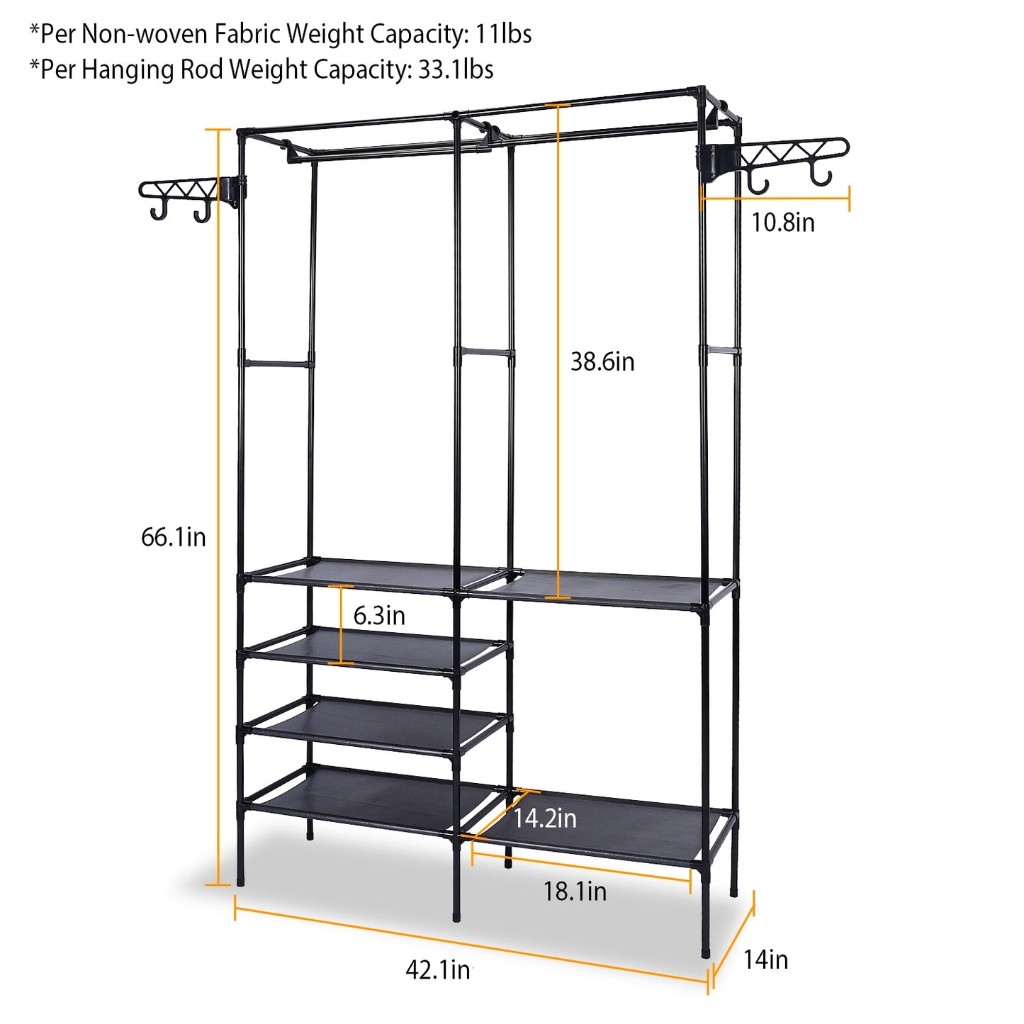 Metal Garment Rack – Freestanding Clothes & Shoe Organizer with Shelves