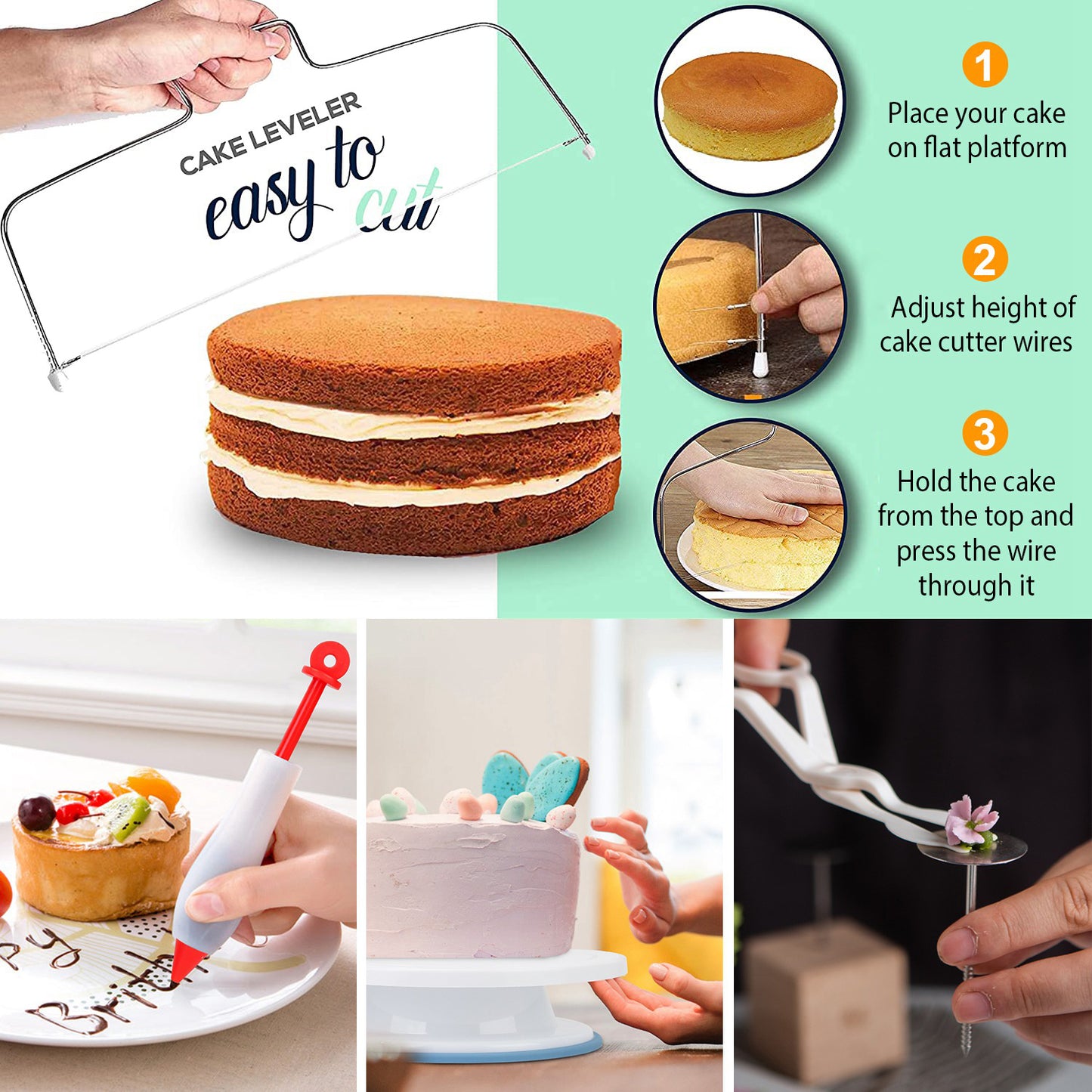 11in Rotating Cake Turntable with 108-Piece Decorating Kit
