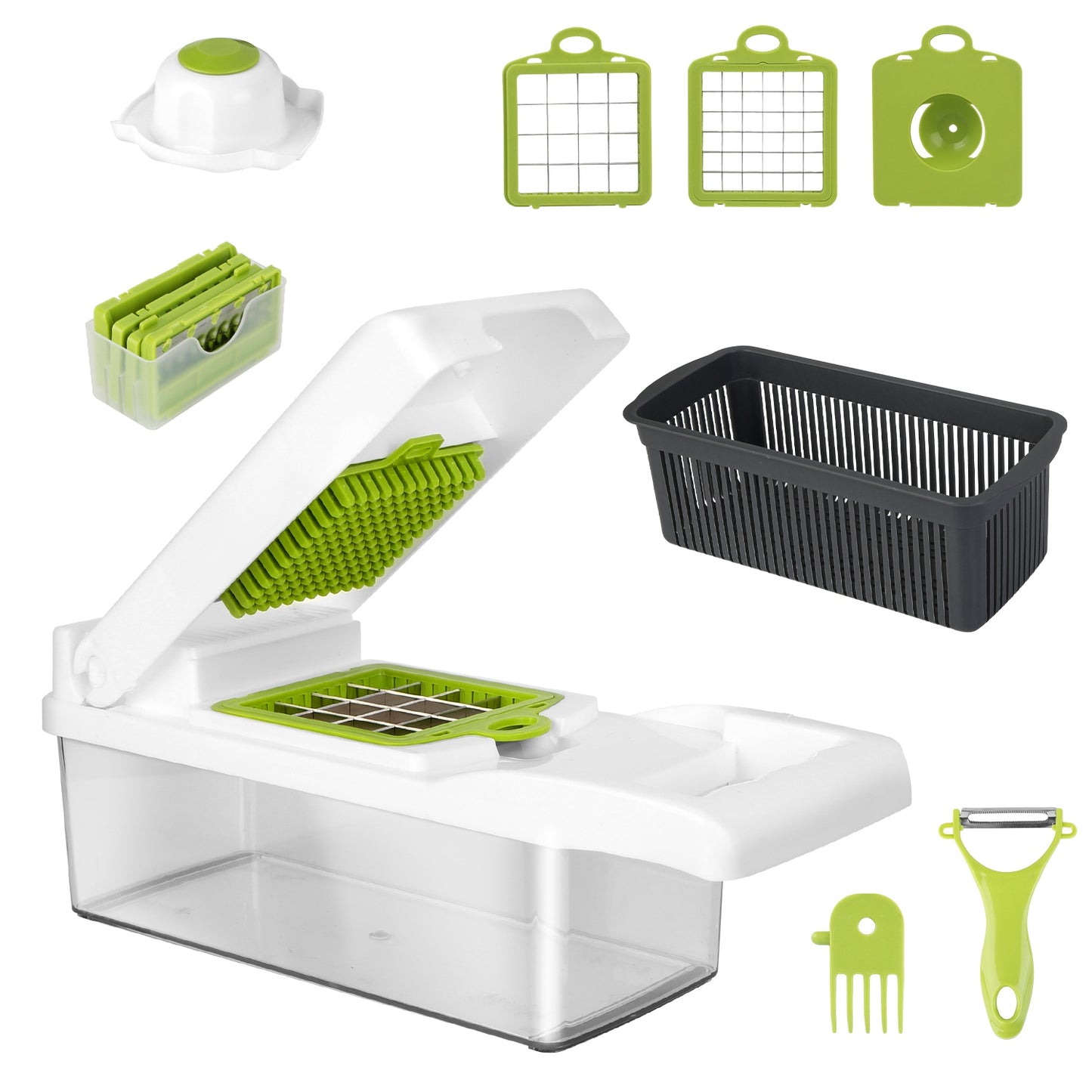 12-in-1 Vegetable Chopper Set with Container – Slicer, Dicer, Grater & Peeler