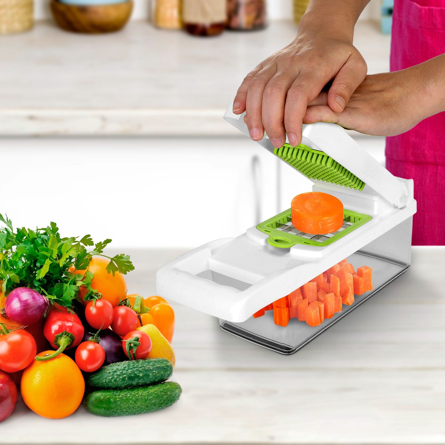12-in-1 Vegetable Chopper Set with Container – Slicer, Dicer, Grater & Peeler