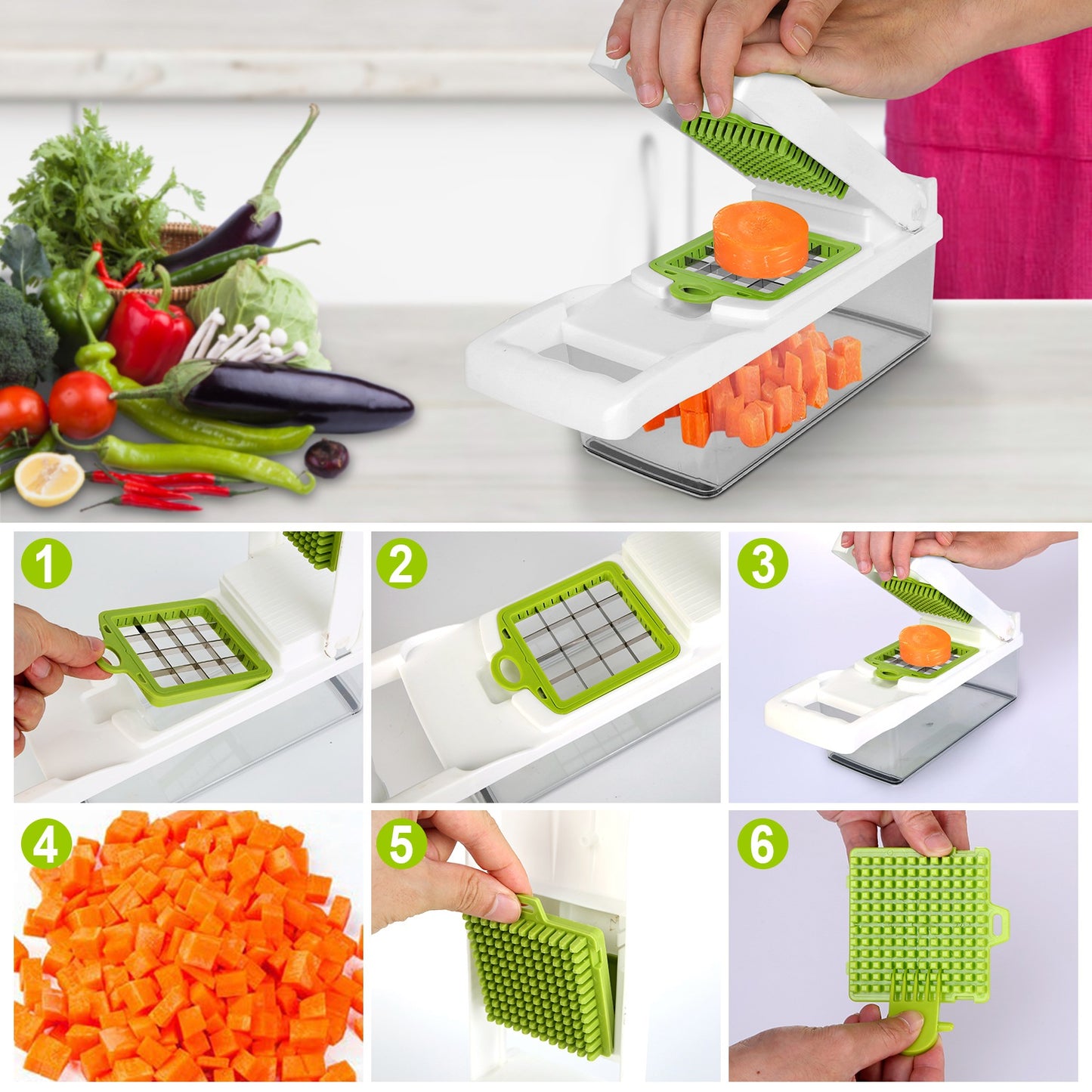 12-in-1 Vegetable Chopper Set with Container – Slicer, Dicer, Grater & Peeler