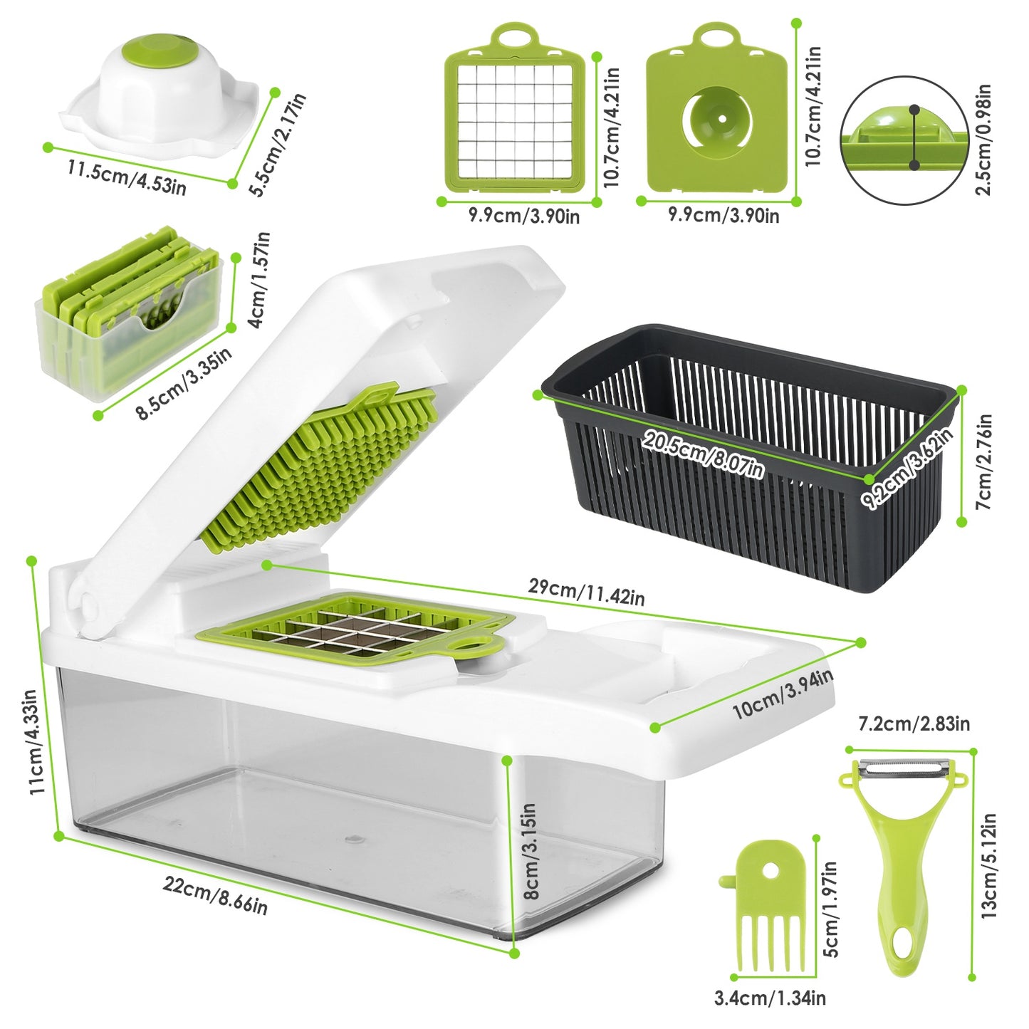 12-in-1 Vegetable Chopper Set with Container – Slicer, Dicer, Grater & Peeler