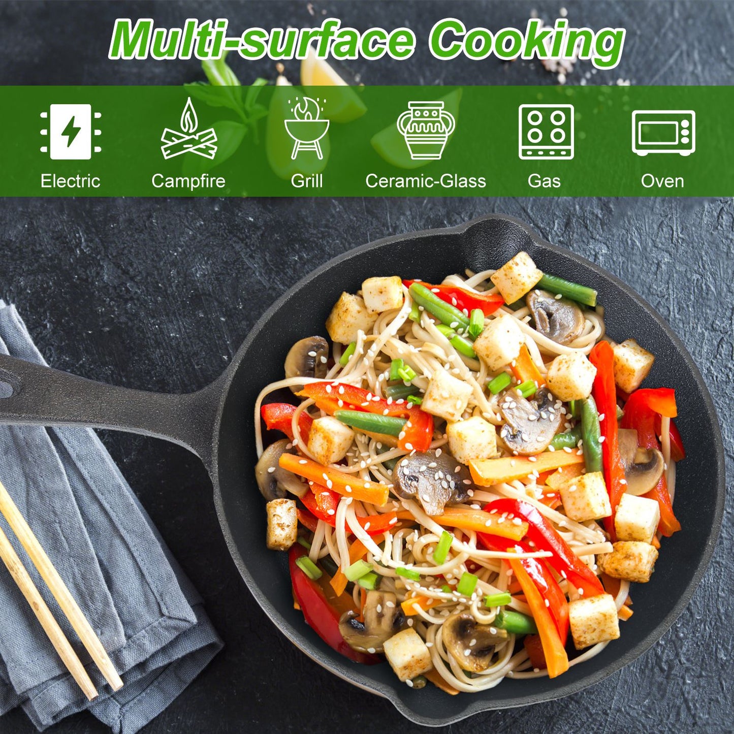 3-Piece Pre-Seasoned Cast Iron Skillet Set – 6in, 8in, 10in Frying Pans