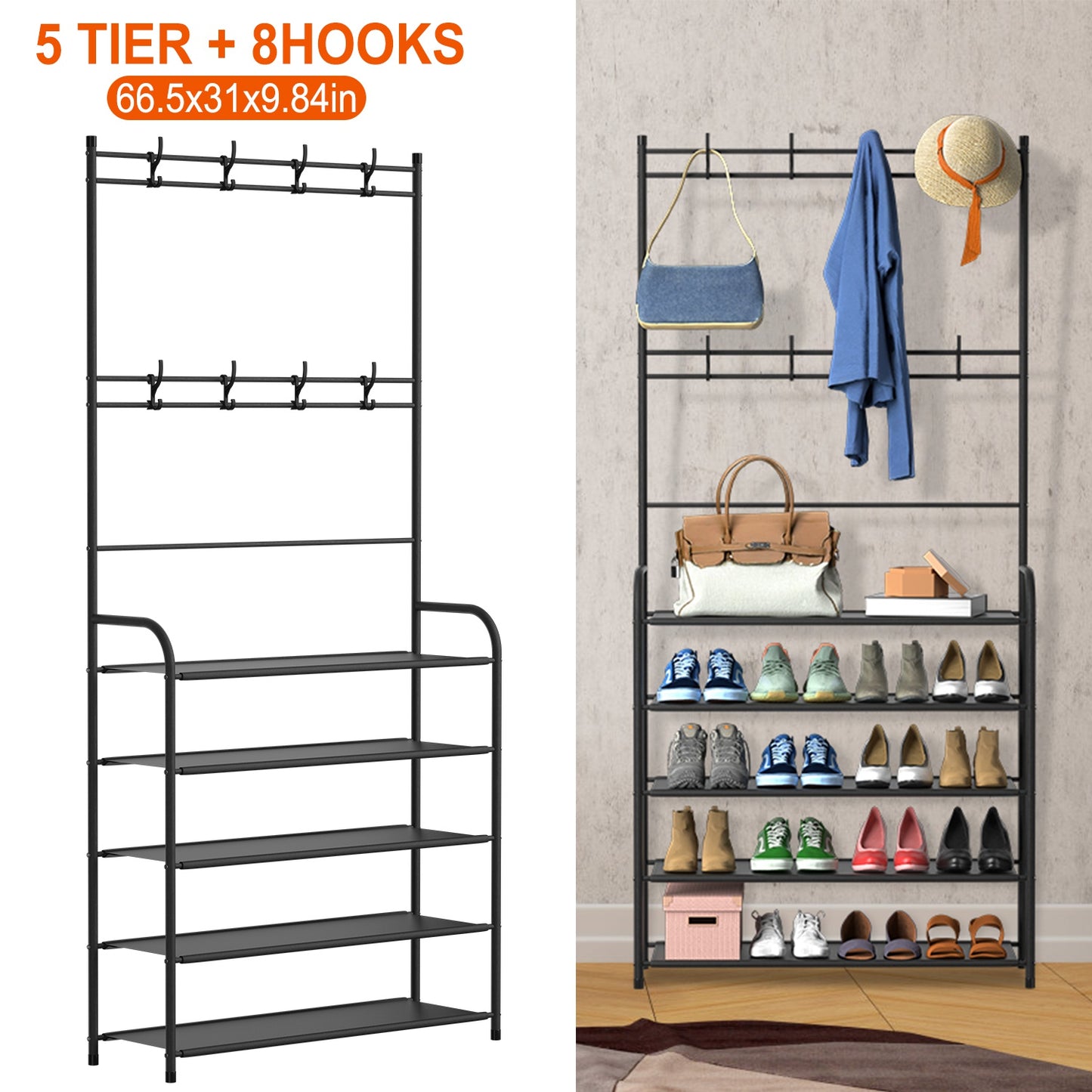 5-Tier Entryway Coat & Hat Rack with Shoe Storage – Freestanding Hall Tree Organizer
