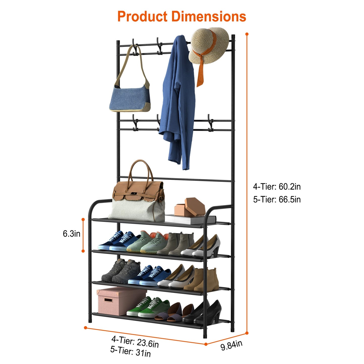 5-Tier Entryway Coat & Hat Rack with Shoe Storage – Freestanding Hall Tree Organizer