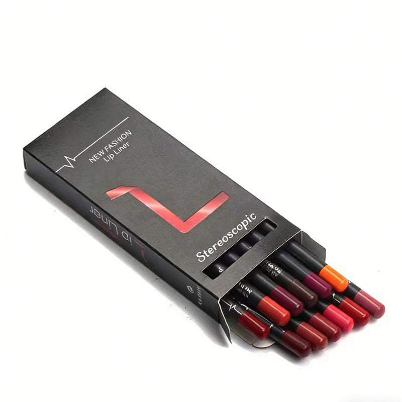 12-Piece Vegan Lip Liner Pencil Set – High-Pigment Natural Shades, Ultra-Fine Soft Pencils, Long-Lasting Wear