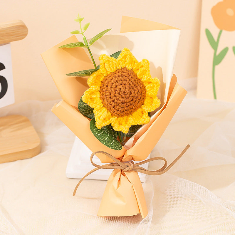 Mini Sunflower Hand-Woven Wool Bouquet – Knitted Flower Gift for Teacher’s Day, Christmas & Valentine’s